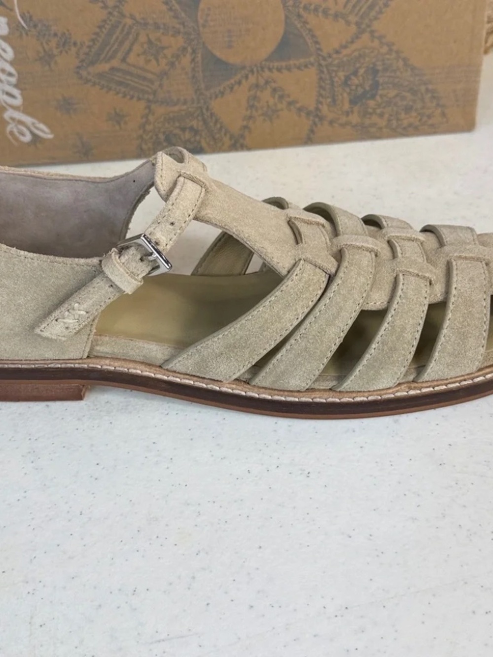 Free People Willow Fisherman Sandal (Women) Color: Oiled Suede/Beige Sz 7.5 - Picture 3 of 7